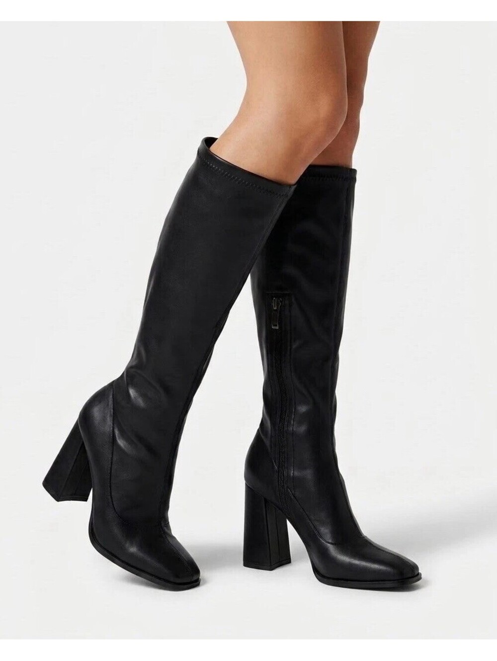Liliana Women's Black Knee High Boots Stretch Block Heel Size 8.5